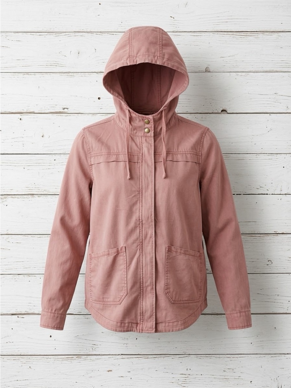 SO Women's Mauve Pink Cotton Twill Hooded Utility Anorak Jacket Size XL